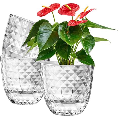 Pot De Fleur Auto-Arrosant - 11 Cm - Pet Transparent - Pour Plantes D Intérieur Et Orchidées - Lot De 3 (1/5)