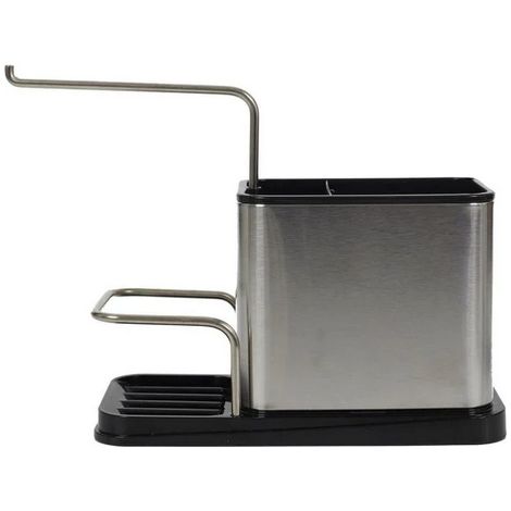 Porte Éponge & Brosse "inox" 22cm Argent & Noir (1/5)