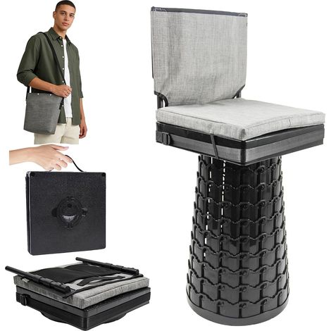 Tabouret Pliant amélioré avec Dossier et Coussin, siège télescopique Portable avec Sac de Transport, Tabouret Pliant carré Robuste pour Camping, pêche, Charge maximale 1000 lbs (1/5)