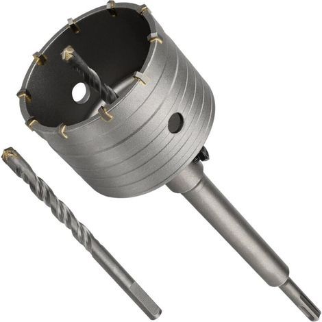 Scie Cloche à Béton avec Tige SDS Plus,Ø82 mm Scie à Cloche Trépan,Scie à Cloche avec Tige SDS Plus 220 mm,avec Foret de Centrage,Pour Ciment, Brique, Pierre, Mur, Béton Autonivelant,Maçonnerie
