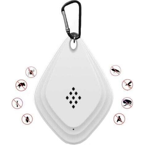(Blanc) Répulsif anti-moustiques extérieur, répulsif anti-moustiques ultrasonique portable, répulsif électronique anti-moustiques alimenté par USB avec crochet noir (1/5)