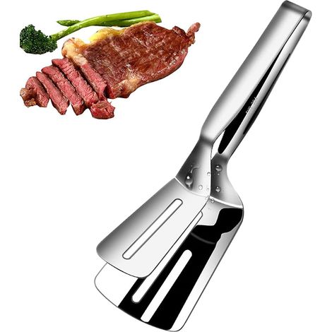 Pinces à steak, pince de cuisson 3 en 1, spatule double face, pince à spatule multifonctionnelle en acier inoxydable de 10 pouces (1/4)
