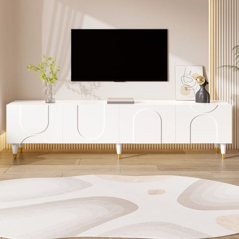Mueble TV con 4 Puertas y Estantes, Paso de Cables, Salón, 180 × 40 × 50 cm, MDF y PB, Blanco (1/5)