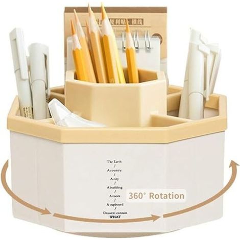 360° Rotating PP Pencil Holder – Desk Organizer with Non-Slip Mat – Pen and Supply Storage (1/5)