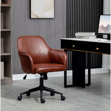 Chaise de bureau en similicuir marron avec fonction basculante et hauteur reglable 58,5 x 62 x 83-91 cm (1/5)