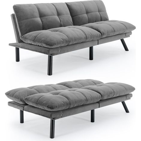 Graues, klappbares Modern-Sofa-Bett – 2-Sitzer Futon-Couch mit Schlaffunktion, platzsparendes Gästebett (1/2)