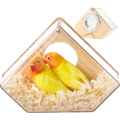 Nichoir à oiseaux - Maison de cage transparente - Jaune - Pour perruches (1/4)