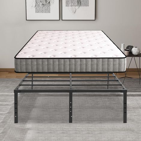 Bed Frame 189 x 135 cm, Metal Bed, 18 Inch Height, Large Underbed Space, Metal Slat Bed Frame, Black Bed Frame (1/5)