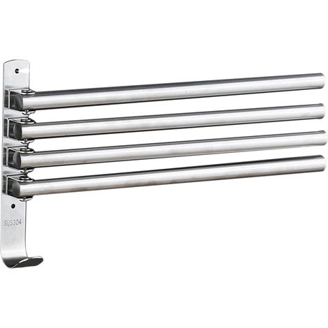 Porte-serviettes pivotant avec crochets, 4 barres, bras pliables, porte-serviettes de bain, barre à serviettes murale, porte-serviettes en acier inoxydable, organisateur pour salle de bain et cuisine (1/5)