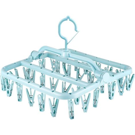 Séchoir à Linge Pliable avec 32 Pinces, Étendoir à Suspendre Rotatif pour Chaussettes, sous-vêtements et Petits Vêtements, Gain de Place Intérieur/Extérieur (1/5)