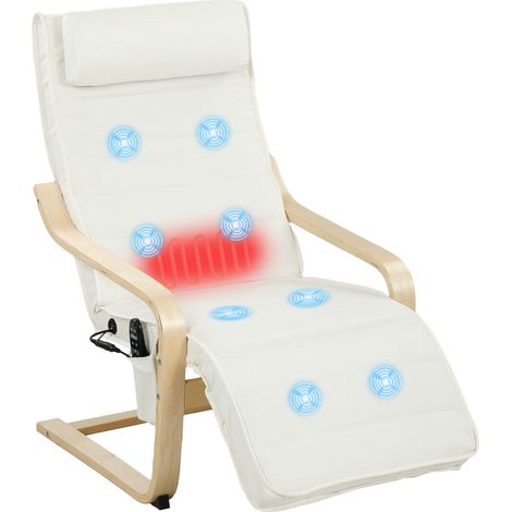 Fauteuil inclinable de salon, massant et chauffant, dossier haut, appui-tête et repose-pieds, 67 x 95 x 101 cm, crème (1/5)