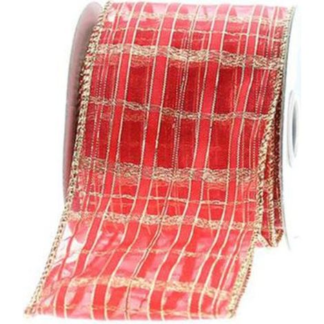 Nastro a rete natalizio 274 cm - colore rosso/oro - addobbo decorazione natale