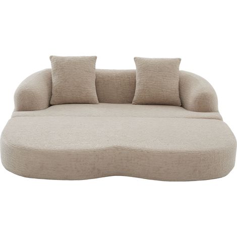 Sofá cama plegable de 2 plazas en chenilla caqui con 2 cojines MODENUIT (1/5)
