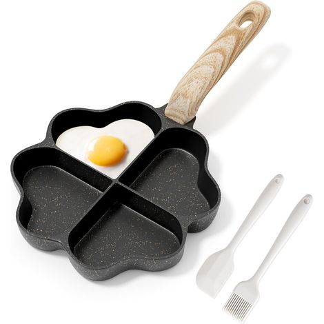 Poêle omelette induction 4 trous forme cœur granit antiadhésive petit déjeuner œufs (1/5)