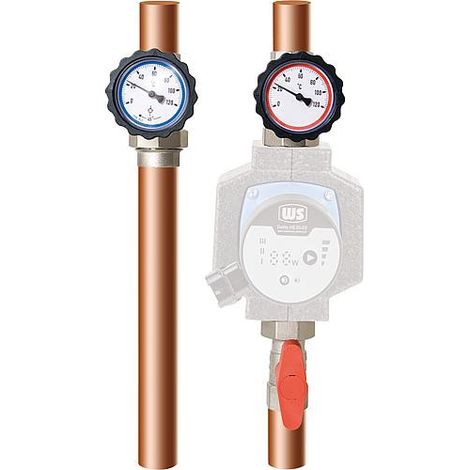 Kit Circuit de chauffage type 7 DN25(1") nickele avec ecrou et thermometre rouge/bleu (1/3)