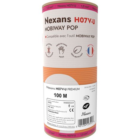 fil rigide - h07vu - 1 x 1.5 mm2 - orange - couronne de 100 mètres - mobiway pop