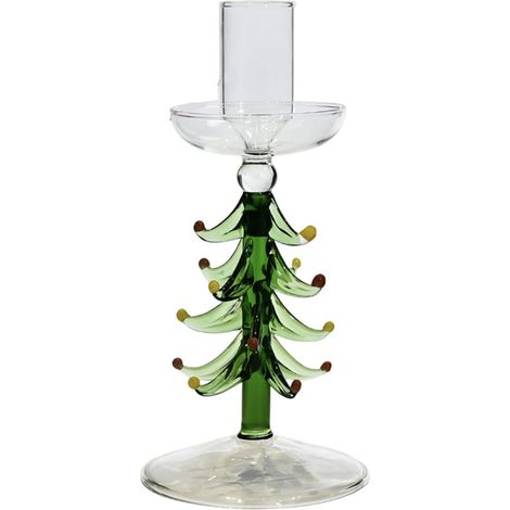 Support Pour Bougie En Verre - Forme Arbre De Noël - Pour Décoration De Table - Convient Aux Bougies Jusqu'à 2,5 Cm De Diamètre - Vert - 1 Pièce (1/4)