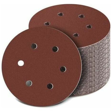 Lot de 100 disques abrasifs, diamètre 150 mm – Granulométries 40/60/80/100/120/180/240/320/400/800 – Pré-percés pour l'aspiration des poussières – Pour le métal et le bois (1/5)