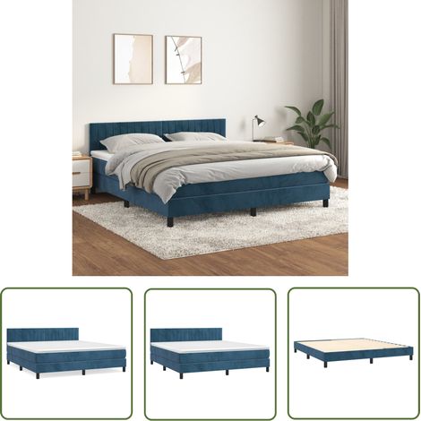 The Living Store Sommier à lattes de lit et matelas Bleu foncé 180x200cm Velours - Lit Tapissier - Lit Velours - Lit Double - Literie - Chambre À Coucher (1/5)