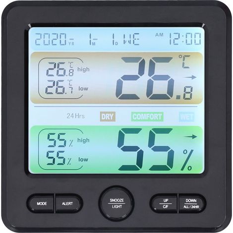 Réveil électronique LCD avec moniteur température humidité, noir, pour maison intérieure (1/4)