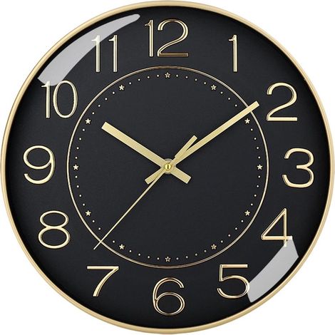 Horloge Murale Silencieuse - Horloge Murale Ronde - Sans Coutil pour Salon Cuisine Bureau - 1 Pièce - Or Noir (1/5)