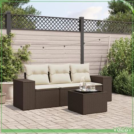 Salon de jardin - 7291712418242 - Résine tressée marron - Coussins déhoussables - Table verre trempé (1/5)