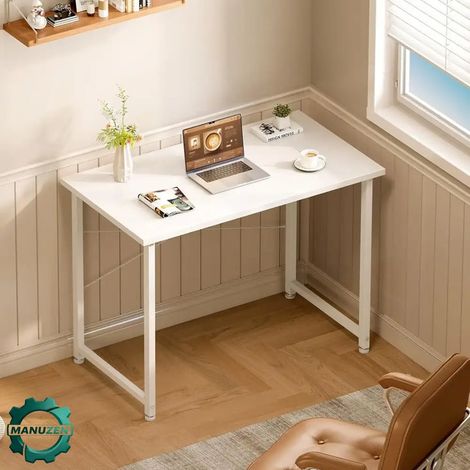 Manuzen - Petit Bureau Coleshome D'Ordinateur 80x40 Cm Blanc Pour Petits Espaces (1/4)