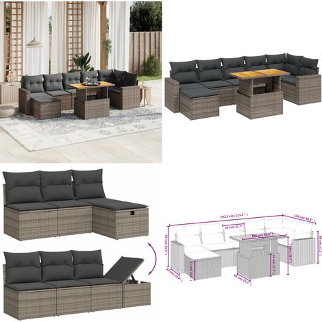 8-tlg. Garten-Sofagarnitur mit Kissen Grau Poly Rattan - Gartenmöbel Set - PE-Rattan Möbel - Outdoor Lounge - Garten Sofa - Balkon Möbel - Home & Living (1/5)