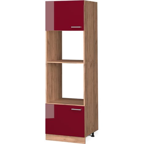Mobile cucina microonde R-Line, Rosso bordeaux lucido, 60 cm, Vicco
