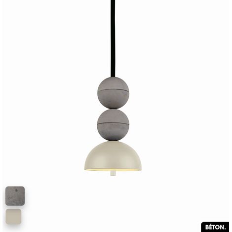 Lampe de suspension en béton - BOSFOR CONCRETE GRIS - PEYOTE 2 BALLES LED 14W (1/3)