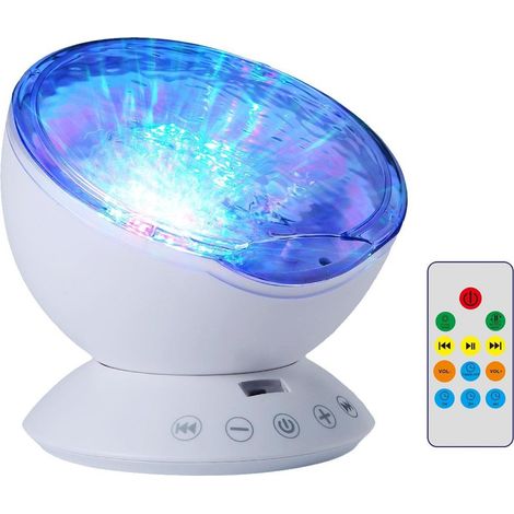 Veilleuse LED sensorielle apaisante avec projecteur, lampe musicale relaxante effet vagues océaniques, cadeau pour enfants (blanche) (1/5)