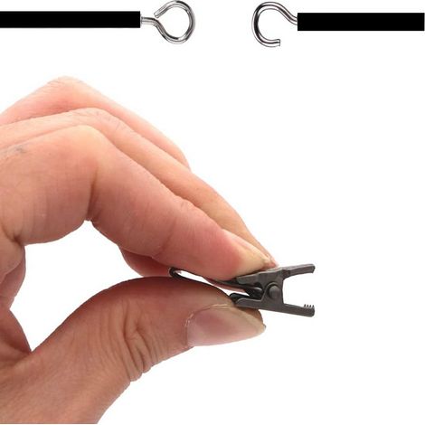 Vorhangzubehör: 6 Meter schwarze Federschnur, 10 Ösen, 10 Fragezeichen-Clips, 10 schwarze Stahlclips (10er-Set). (1/5)