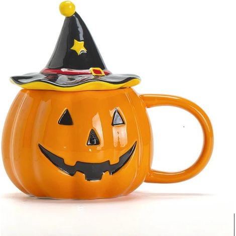 (Tasse Citrouille 320 ml) Mug en céramique citrouille amusant avec couvercle, tasse à café personnalisée