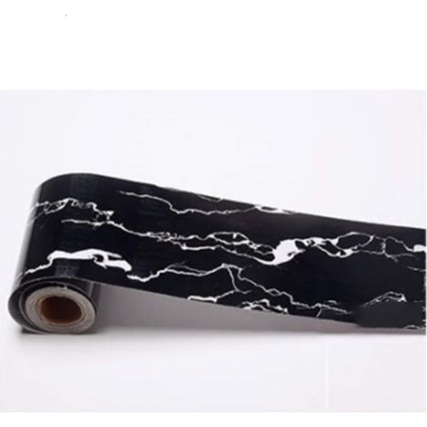Film autocollant en papier marbré noir pour plinthes et bordures - 5 m x 10 cm - Blanc (1/5)