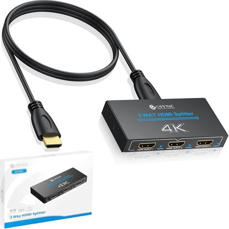 1x3 Splitter HDMI 4K@30Hz Répartiteur HDMI en Métal Plug and Play HDCP 1.4 Compatible, Dolby DTS LPCM Support, Coque Métal Durable, HDTV PC Blu-Ray PS3 PS4 PS5 Xbox DVD Compatible (1/5)