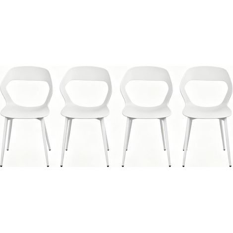 Set de 4 sillas de comedor blancas de PP con respaldo ergonómico, patas de metal y diseño moderno, fáciles de limpiar y ahorrar espacio CHICFURN (1/5)
