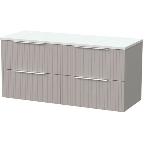 Callingwood Contemporary Wall Hung 4 Drawer Vanity Unit with White Nebula Laminate Worktop , 1200mm, Pebble Grey