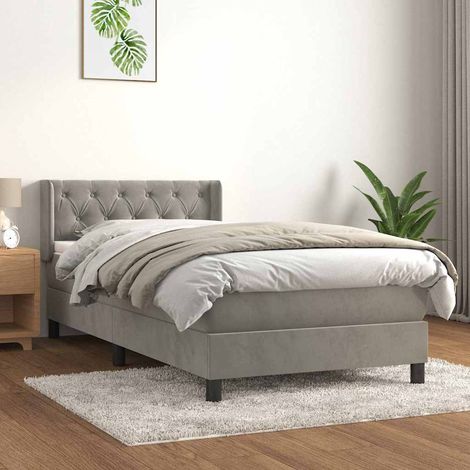 Cama box spring con colchón terciopelo gris claro 80x200 cm (1/5)