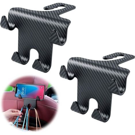 Crochet Appuie-Tête De Voiture Universel - Crochet de Voiture pour Support D'appui-tête, Avec Support de Téléphone pour Téléphone/Sac à Main, Accessoires de Voiture Universels Auto (Noir) (1/5)