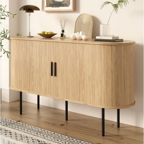 Buffet aus MDF 140 x 40 x 78 cm mit Rolltüren, Naturholz HAVRYA (1/5)