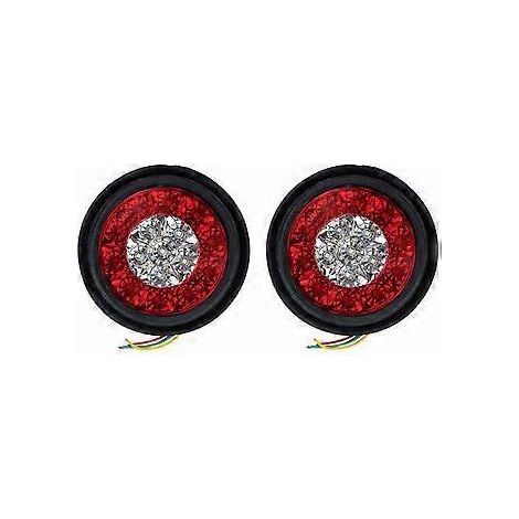 Lot de 2 feux arrière ronds à 16 LED bicolores (rouge et blanc) pour camion, avec anneau en caoutchouc. (1/5)