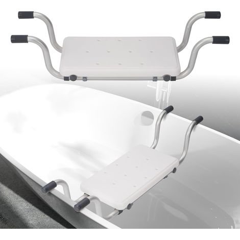 Planche de bain réglable - 1 unité - Aluminium et PE - Siège antidérapant extensible - Pour seniors et mobilité réduite - Blanc 72 à 82 cm (1/5)