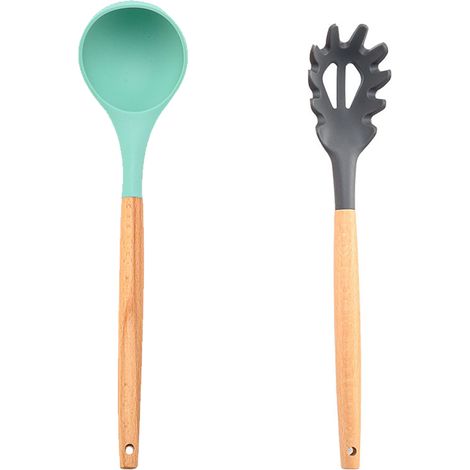 Ensemble Ustensiles Cuisine - Bois Et Silicone Anti-Rayures - Résistant Chaleur Pour Casseroles - Lot De 2 Pièces (1/5)