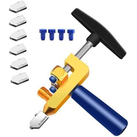 Glass Tile Cutter, New Design 2 in 1 Glass Cutting Tool with 6 Extra Cutting Blades for Glass, Mirror, Ceramic Tiles, Glazed Tiles (1/5)