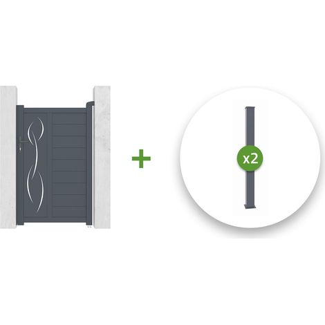 Pack portillon aluminium LIFE 100x160cm + 2 Poteaux H.190cm Gris (1/5)