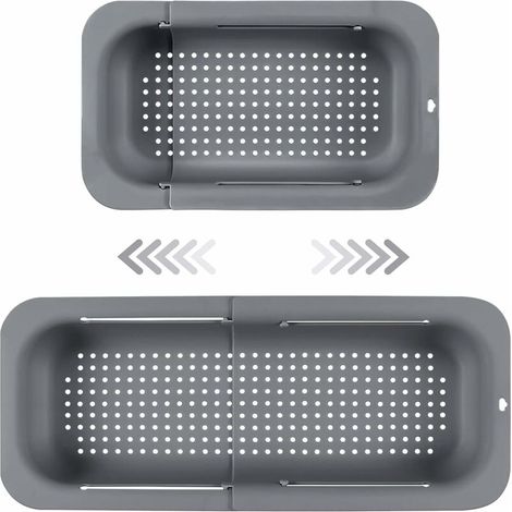 Colador extensible para fregadero - Material PP de grado alimenticio - Orificios de drenaje eficaces - Rejilla de secado rápido para platos - Fácil de limpiar y duradero. (Gris oscuro)