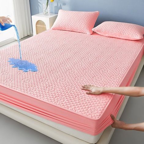 Funda colchón + 2 almohada, TPU impermeable transpirable, colchones 28 cm grosor, pasta judías rojas diamante, 200200 cm + almohada 4874 cm (1/5)