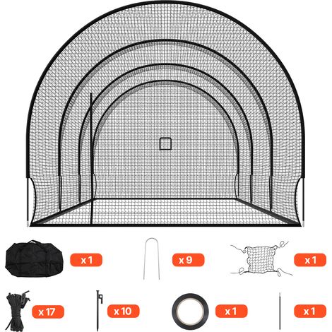 Mophorn Gabbia da battuta da baseball 10058 x 3660 x 3000 mm indipendente con rete in poliestere a 4 strati senza nodi e apertura per macchina da lancio, ideale per uso interno ed esterno (1/5)