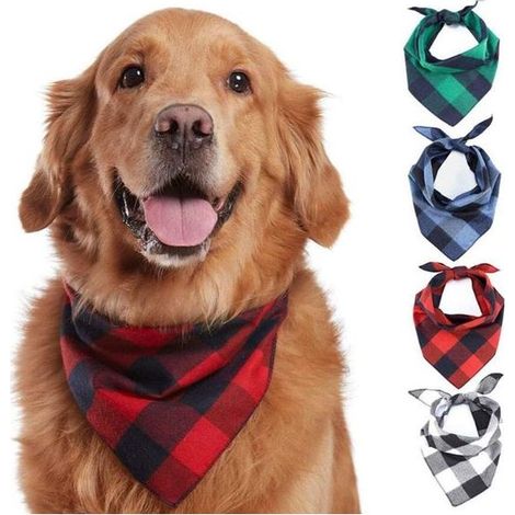 Lot de 4 bandanas à carreaux pour chien et chat - Foulards triangulaires en coton - Pour petits, moyens et grands animaux - Accessoires pour animaux (1/5)