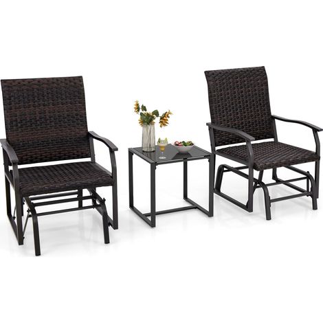 Costway – Ensemble de meubles de jardin 3 pièces – 2 fauteuils en rotin avec mousse à séchage rapide – Table basse en verre trempé – Charge 180kg (1/5)